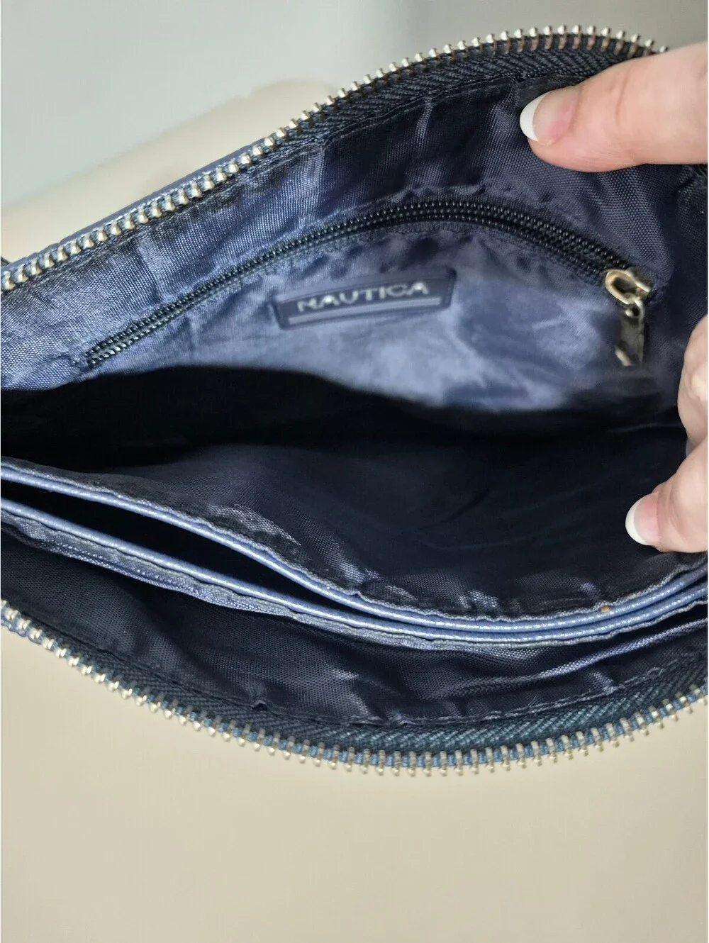 Nautica Navy Blue Embossed Logo Crossbody Bag Adjustable Strap